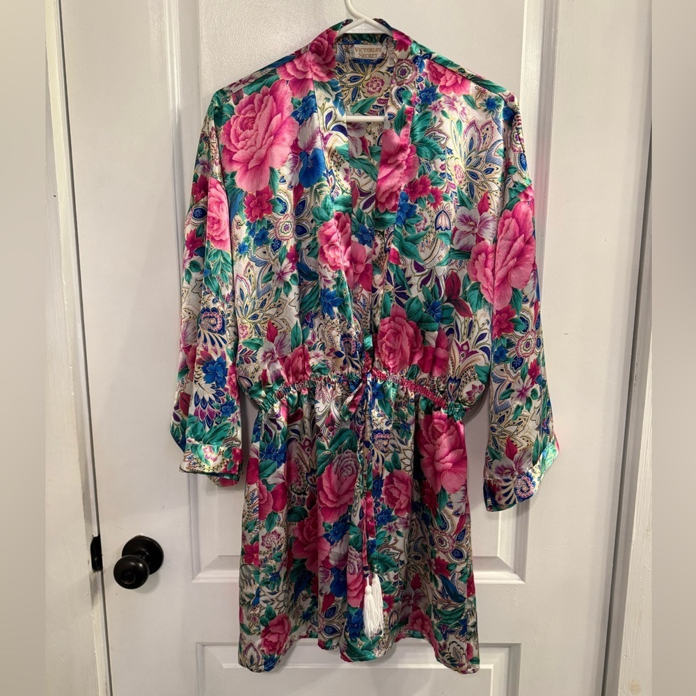 Victoria’s Secret Vintage Gold Label Floral Satin Night Dressing Robe Small 80s
